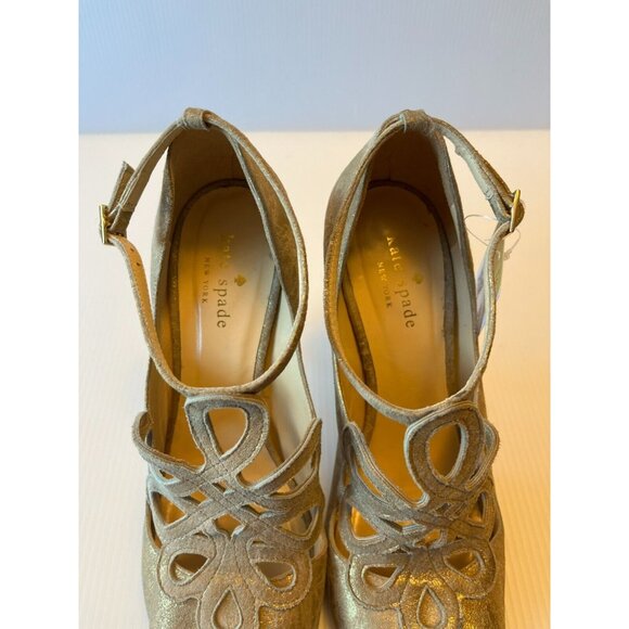 Kate Spade Gold Crackled Leather Strappy Peep Toe Heels, Size 8.5 (US) - Picture 5 of 11